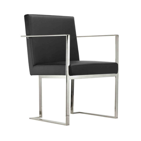 Boly 22 Inch Dining Armchair, Chrome Cantilever Steel, Black Faux Leather - BM316970