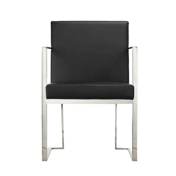 Boly 22 Inch Dining Armchair, Chrome Cantilever Steel, Black Faux Leather - BM316970