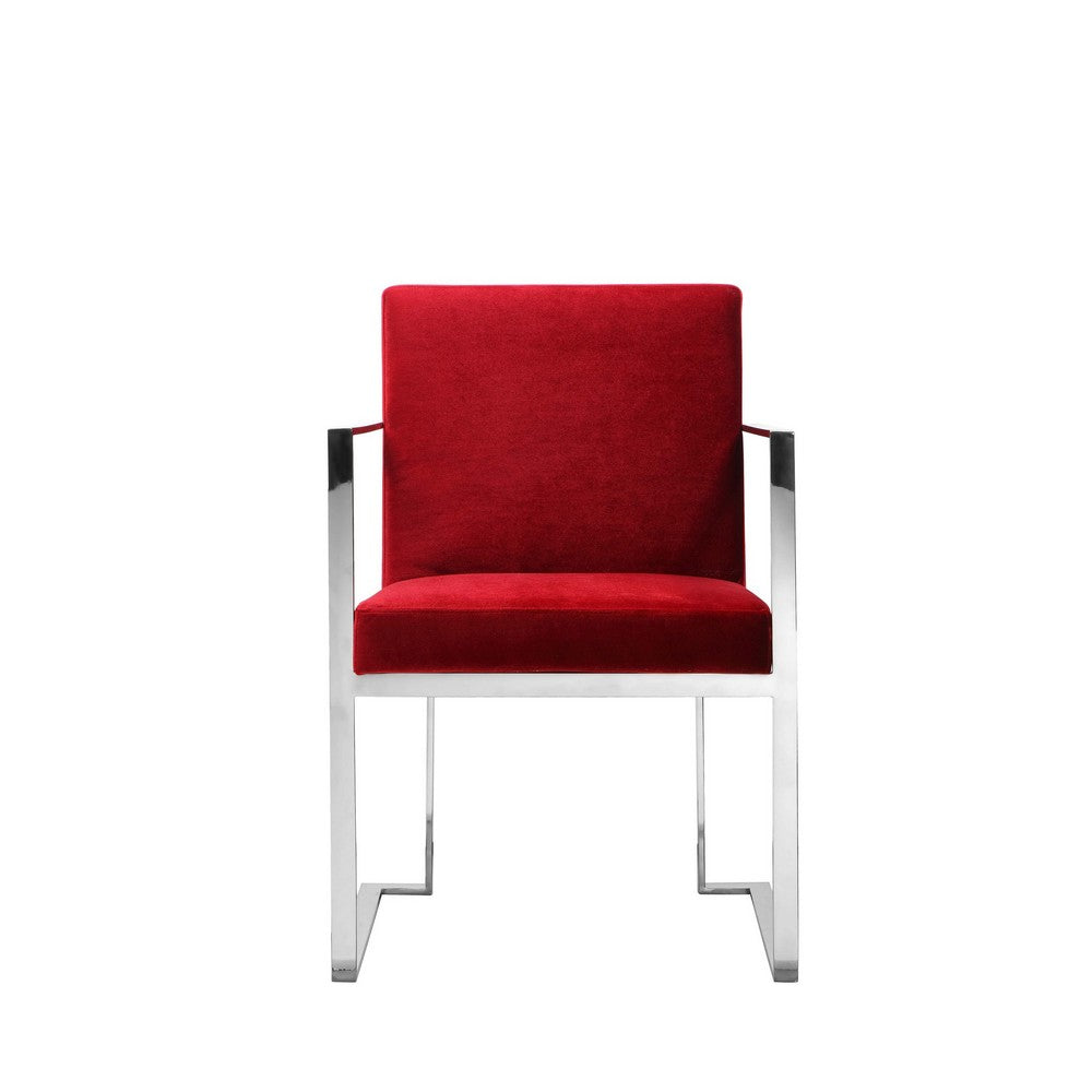 Boly 22 Inch Dining Armchair, Plush Red Velvet, Chrome Cantilever Steel - BM316972