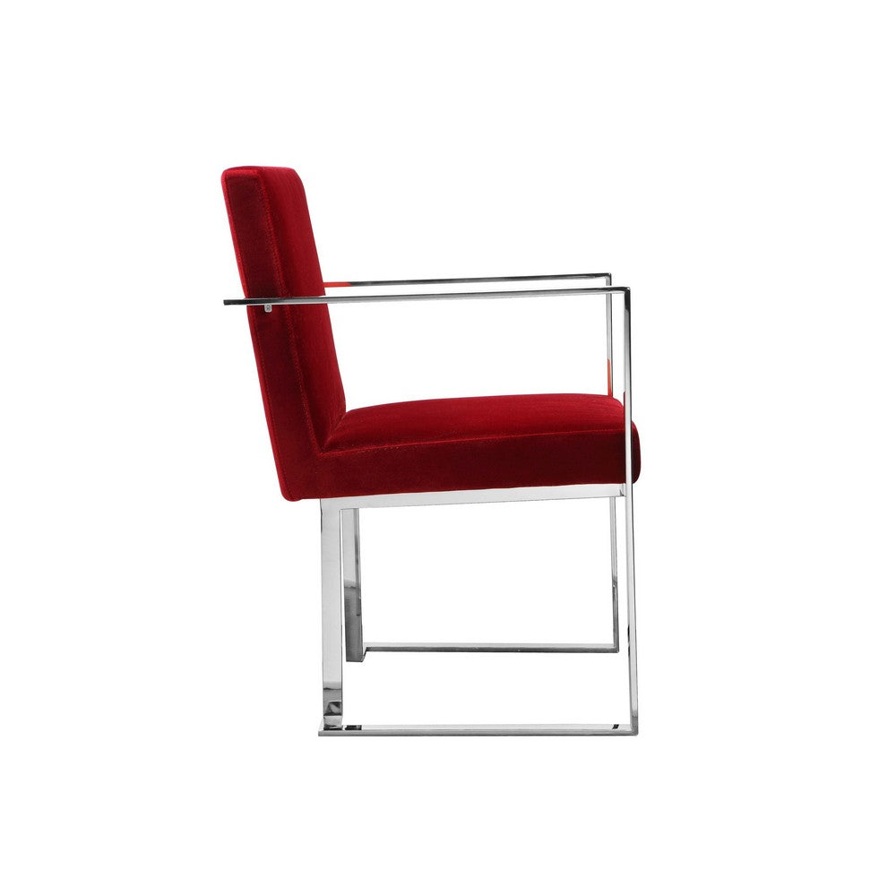 Boly 22 Inch Dining Armchair, Plush Red Velvet, Chrome Cantilever Steel - BM316972