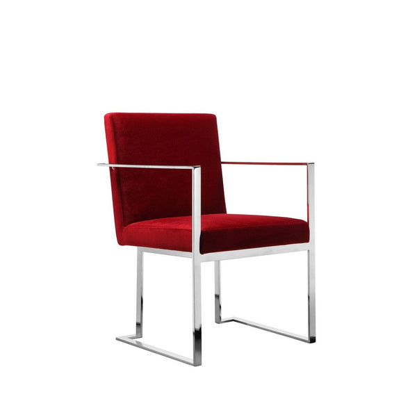 Boly 22 Inch Dining Armchair, Plush Red Velvet, Chrome Cantilever Steel - BM316972