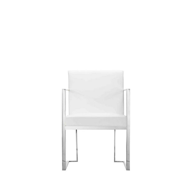 Boly 22 Inch Dining Armchair, Chrome Cantilever Steel, White Faux Leather - BM316973