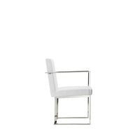Boly 22 Inch Dining Armchair, Chrome Cantilever Steel, White Faux Leather - BM316973