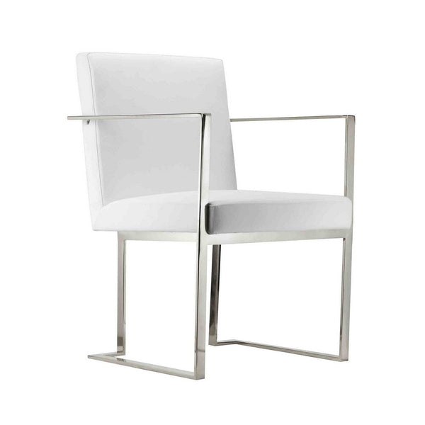 Boly 22 Inch Dining Armchair, Chrome Cantilever Steel, White Faux Leather - BM316973