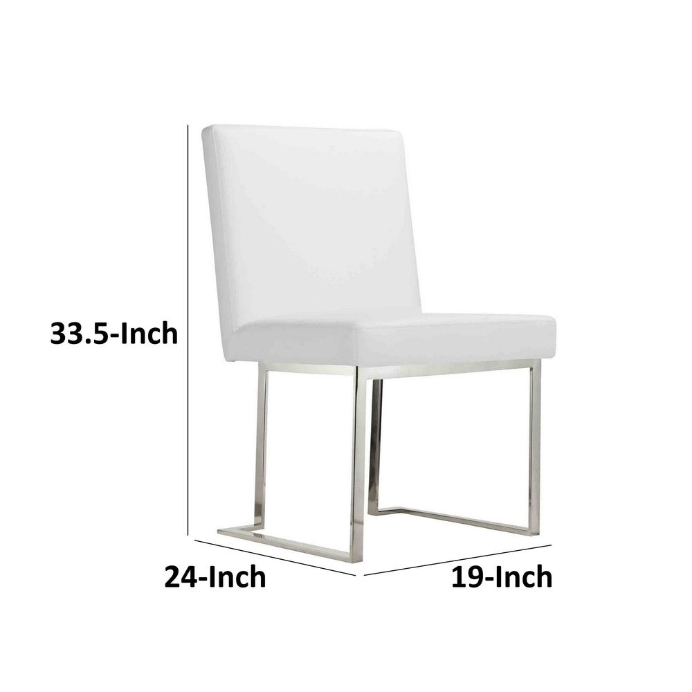 Boly 19 Inch Side Dining Chair Set of 2, Chrome Cantilever Steel Base White - BM316975