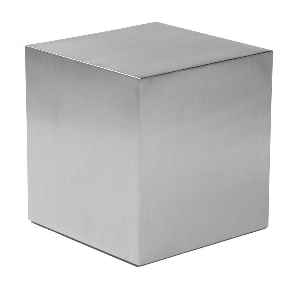 Brioni 16 Inch Side End Table, Square Top, Brushed Silver Metal Frame - BM316986