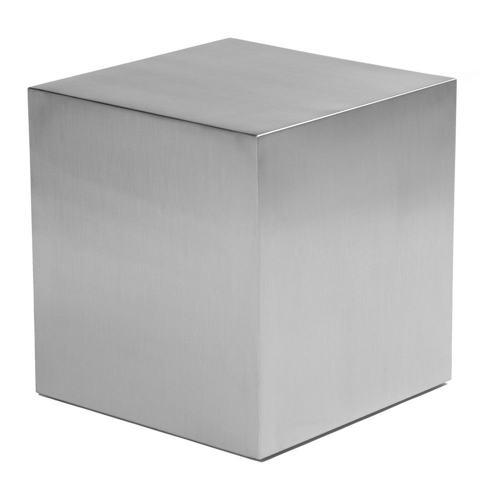 Brioni 16 Inch Side End Table, Square Top, Brushed Silver Metal Frame - BM316986