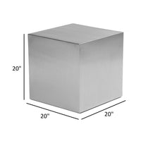 Brioni 20 Inch Tall Side End Table, Square Top, Brushed Silver Metal Frame - BM316987