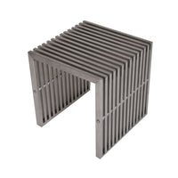 Meza 17 Inch Accent Stool, Waterfall Silver Slatted Panel Frame - BM316991