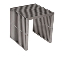 Meza 17 Inch Accent Stool, Waterfall Silver Slatted Panel Frame - BM316991