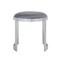 Niyo 19 Inch Accent Stool, Cushioned Gray Velvet Seat, Silver Metal Frame - BM316994