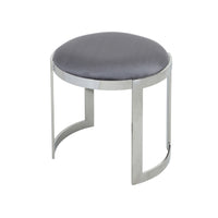 Niyo 19 Inch Accent Stool, Cushioned Gray Velvet Seat, Silver Metal Frame - BM316994