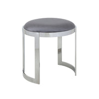 Niyo 19 Inch Accent Stool, Cushioned Gray Velvet Seat, Silver Metal Frame - BM316994