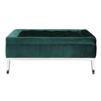 Vien 37 Inch Ottoman, Nailhead Trim, Square, Green Velvet Tufted, Chrome - BM317005