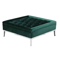 Vien 37 Inch Ottoman, Nailhead Trim, Square, Green Velvet Tufted, Chrome - BM317005