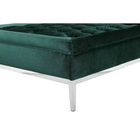 Vien 37 Inch Ottoman, Nailhead Trim, Square, Green Velvet Tufted, Chrome - BM317005