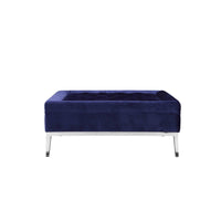 Vien 37 Inch Ottoman, Nailhead Trim, Square, Blue Velvet Tufted, Chrome - BM317006