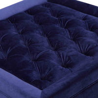 Vien 37 Inch Ottoman, Nailhead Trim, Square, Blue Velvet Tufted, Chrome - BM317006