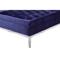 Vien 37 Inch Ottoman, Nailhead Trim, Square, Blue Velvet Tufted, Chrome - BM317006