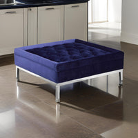 Vien 37 Inch Ottoman, Nailhead Trim, Square, Blue Velvet Tufted, Chrome - BM317006