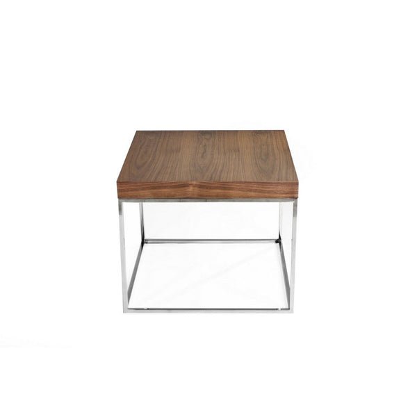 Zen 24 Inch Side End Table, Square, Brown Wood Top, Chrome Steel Frame - BM317009