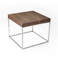 Zen 24 Inch Side End Table, Square, Brown Wood Top, Chrome Steel Frame - BM317009