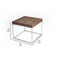 Zen 24 Inch Side End Table, Square, Brown Wood Top, Chrome Steel Frame - BM317009