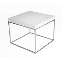 Zen 24 Inch Side End Table, Square, White Lacquer Top, Chrome Steel Frame - BM317010