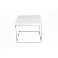 Zen 24 Inch Side End Table, Square, White Lacquer Top, Chrome Steel Frame - BM317010