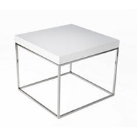 Zen 24 Inch Side End Table, Square, White Lacquer Top, Chrome Steel Frame - BM317010