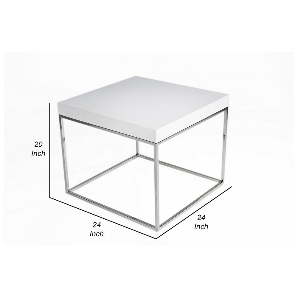 Zen 24 Inch Side End Table, Square, White Lacquer Top, Chrome Steel Frame - BM317010