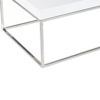 Zen 48 Inch Coffee Table, Rectangular White Lacquer Top, Chrome Steel Frame - BM317011