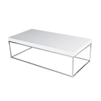 Zen 48 Inch Coffee Table, Rectangular White Lacquer Top, Chrome Steel Frame - BM317011