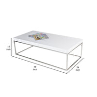 Zen 48 Inch Coffee Table, Rectangular White Lacquer Top, Chrome Steel Frame - BM317011