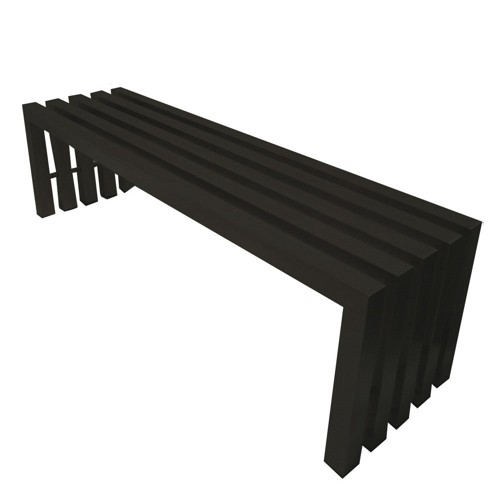 Namo 58 Inch Accent Bench, Modern Slatted Design, Rectangular, Black Steel - BM317015