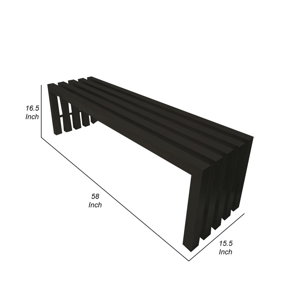 Namo 58 Inch Accent Bench, Modern Slatted Design, Rectangular, Black Steel - BM317015