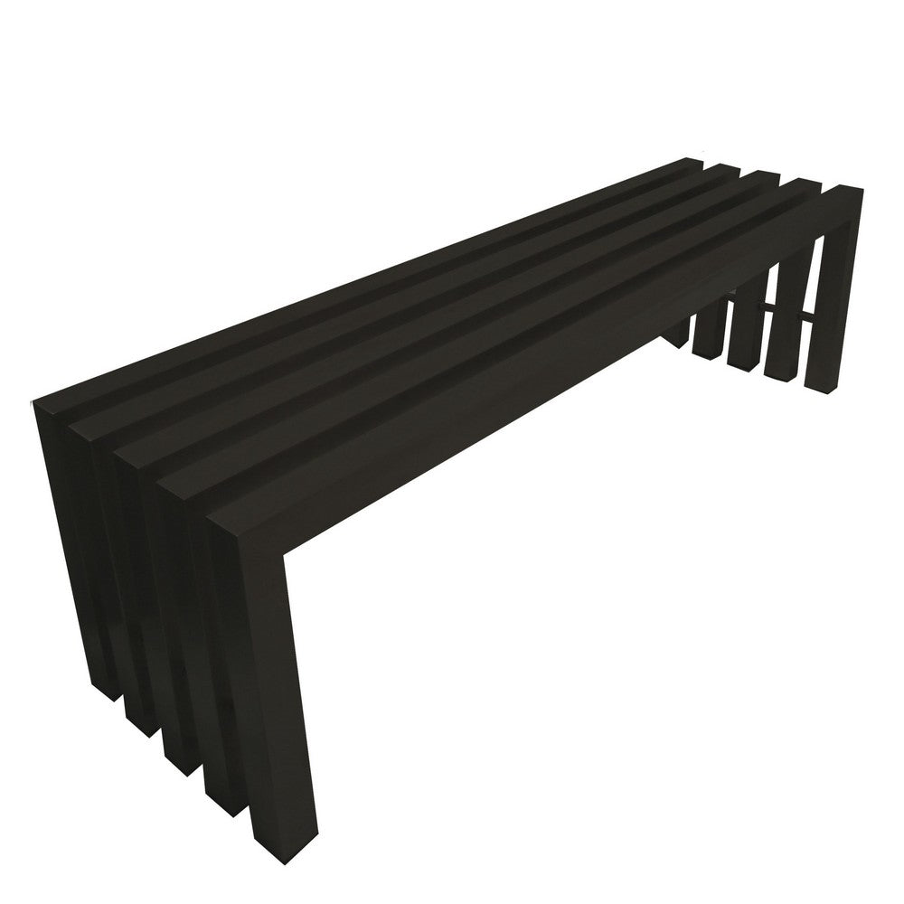 Namo 58 Inch Accent Bench, Modern Slatted Design, Rectangular, Black Steel - BM317015