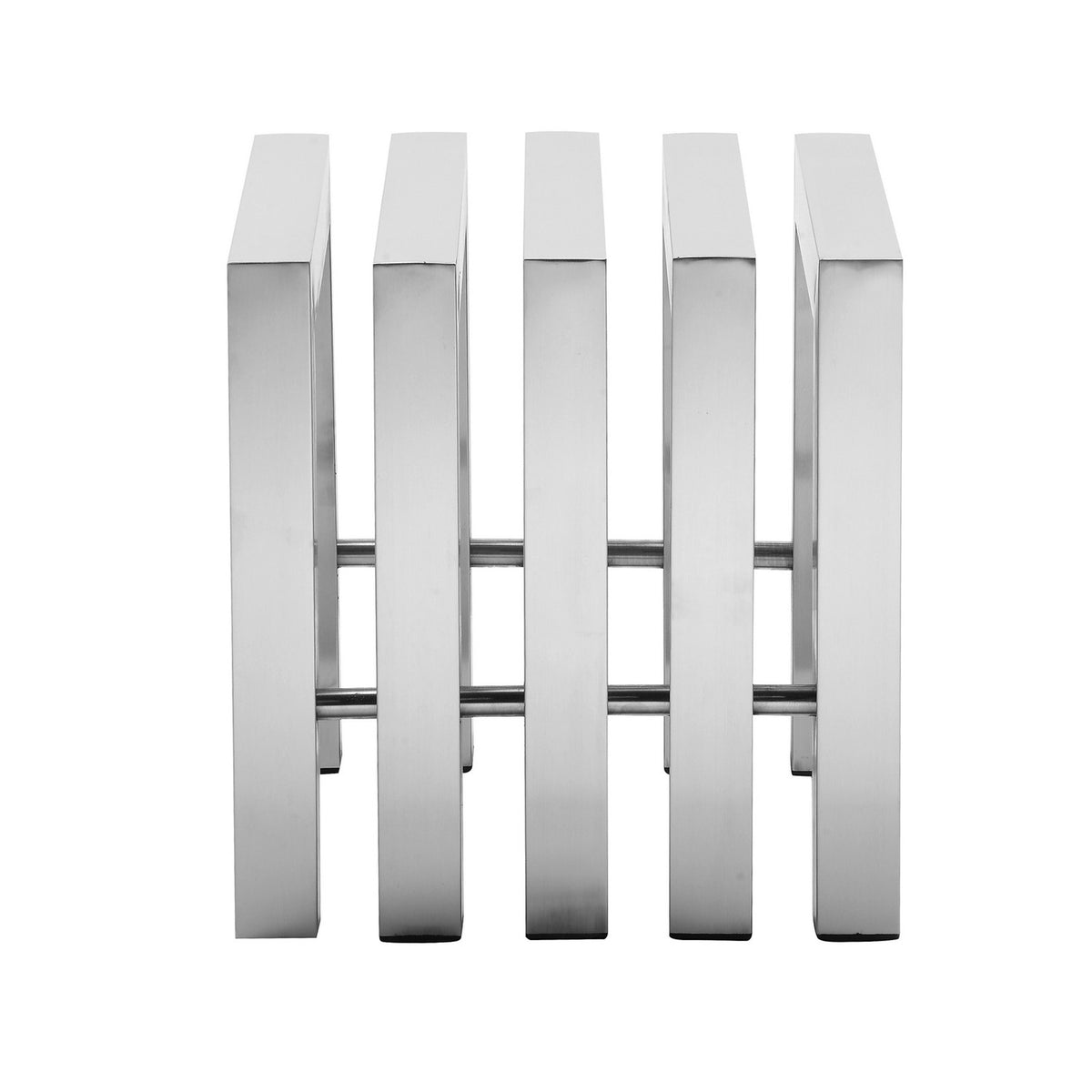 Namo 17 Inch Accent Stool, Modern Slatted Design, Rectangular Brushed Steel - BM317017