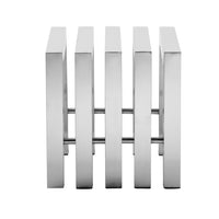 Namo 17 Inch Accent Stool, Modern Slatted Design, Rectangular Brushed Steel - BM317017