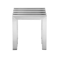 Namo 17 Inch Accent Stool, Modern Slatted Design, Rectangular Brushed Steel - BM317017