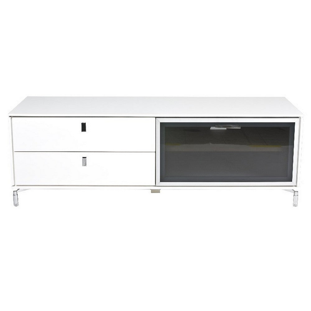 Ida 60 Inch TV Entertainment Console, Drawer, Pull Down Door, White Lacquer - BM317018