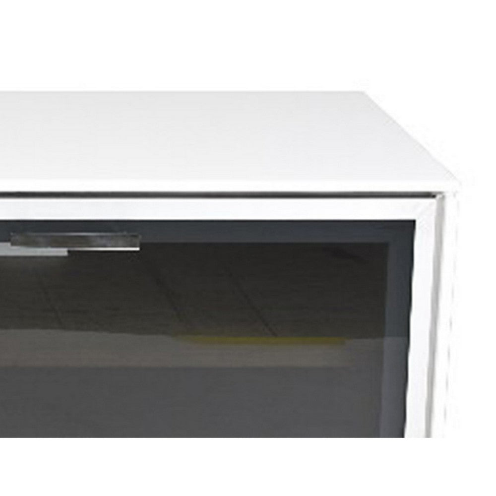 Ida 60 Inch TV Entertainment Console, Drawer, Pull Down Door, White Lacquer - BM317018