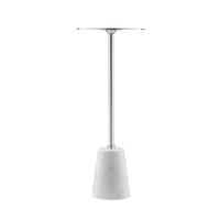 Sen 21 Inch Drink Side End Table, Cone White Marble Base, Chrome Metal Top - BM317021