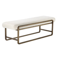 Loer 54 Inch Modern Accent Bench, Ivory Boucle Upholstery, Sled Brass Legs - BM317022