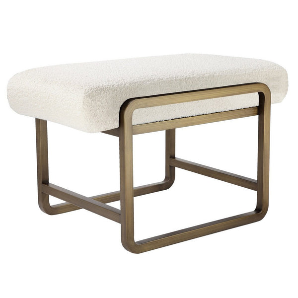 Loer 18 Inch Modern Accent Stool, Ivory Boucle Upholstery, Sled Brass Legs - BM317023