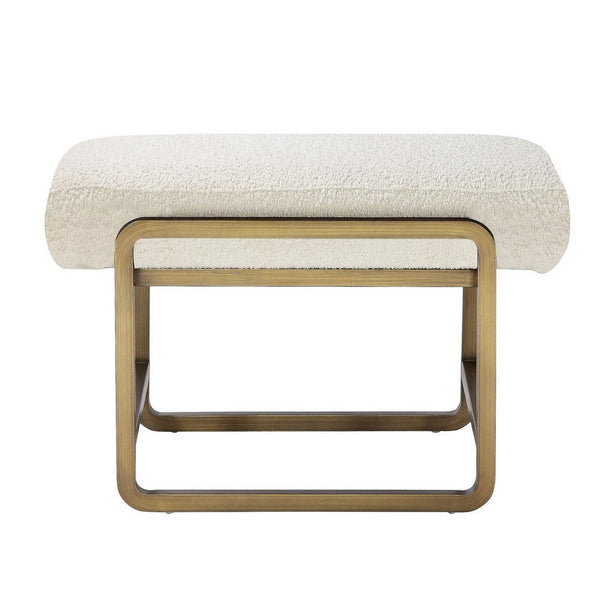 Loer 18 Inch Modern Accent Stool, Ivory Boucle Upholstery, Sled Brass Legs - BM317023