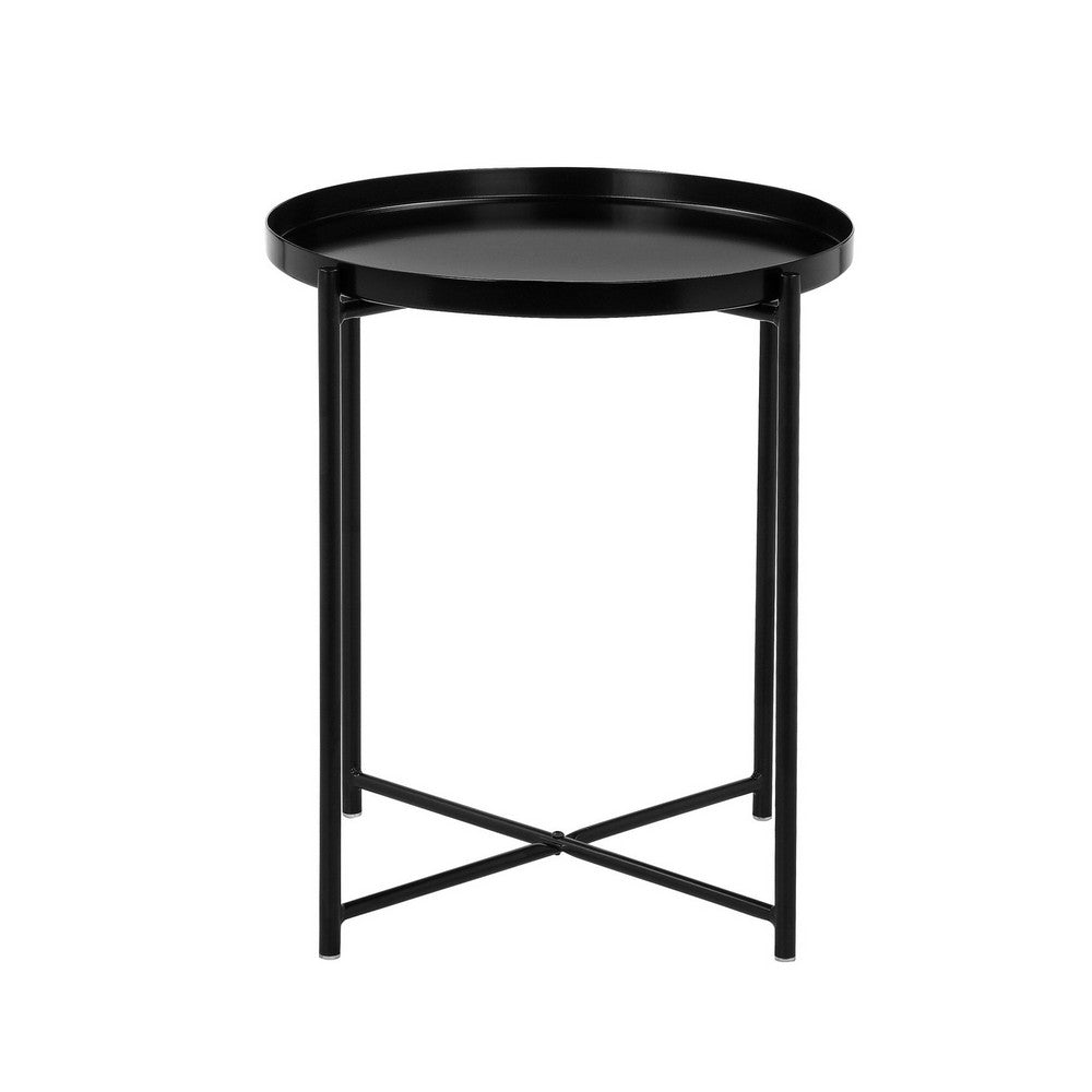 Ely 21 Inch Side End Table, Black Round Tray Top Modern Open Metal Frame - BM317031