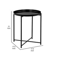 Ely 21 Inch Side End Table, Black Round Tray Top Modern Open Metal Frame - BM317031