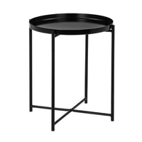 Ely 21 Inch Side End Table, Black Round Tray Top Modern Open Metal Frame - BM317031