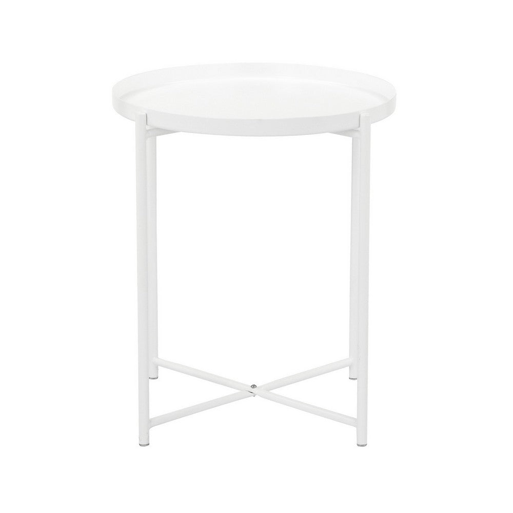 Ely 21 Inch Side End Table, White Round Tray Top, Modern Open Metal Frame - BM317032